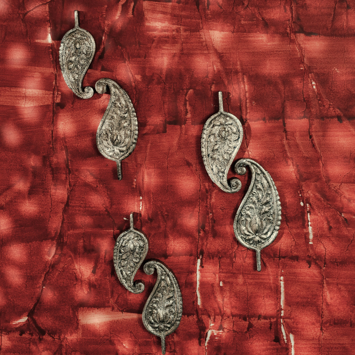 Kairi Wooden Paisley Wall Décor, Antique Silver, Set of 3
