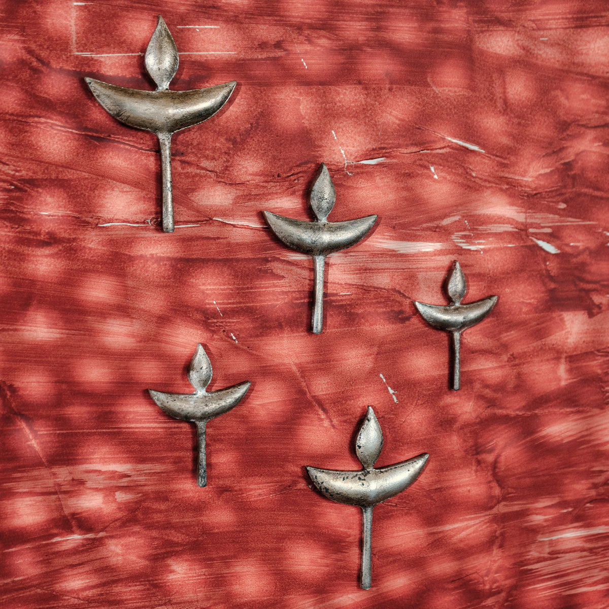 Nuri Wooden Diya Wall Décor, Antique Silver Foil, Set of 3