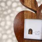Close-up of the wood grain on the Orchard apple-shaped photo frame