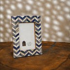 Blue and warm-white chevron wooden photo frame for a 4 by 6 inch photograph