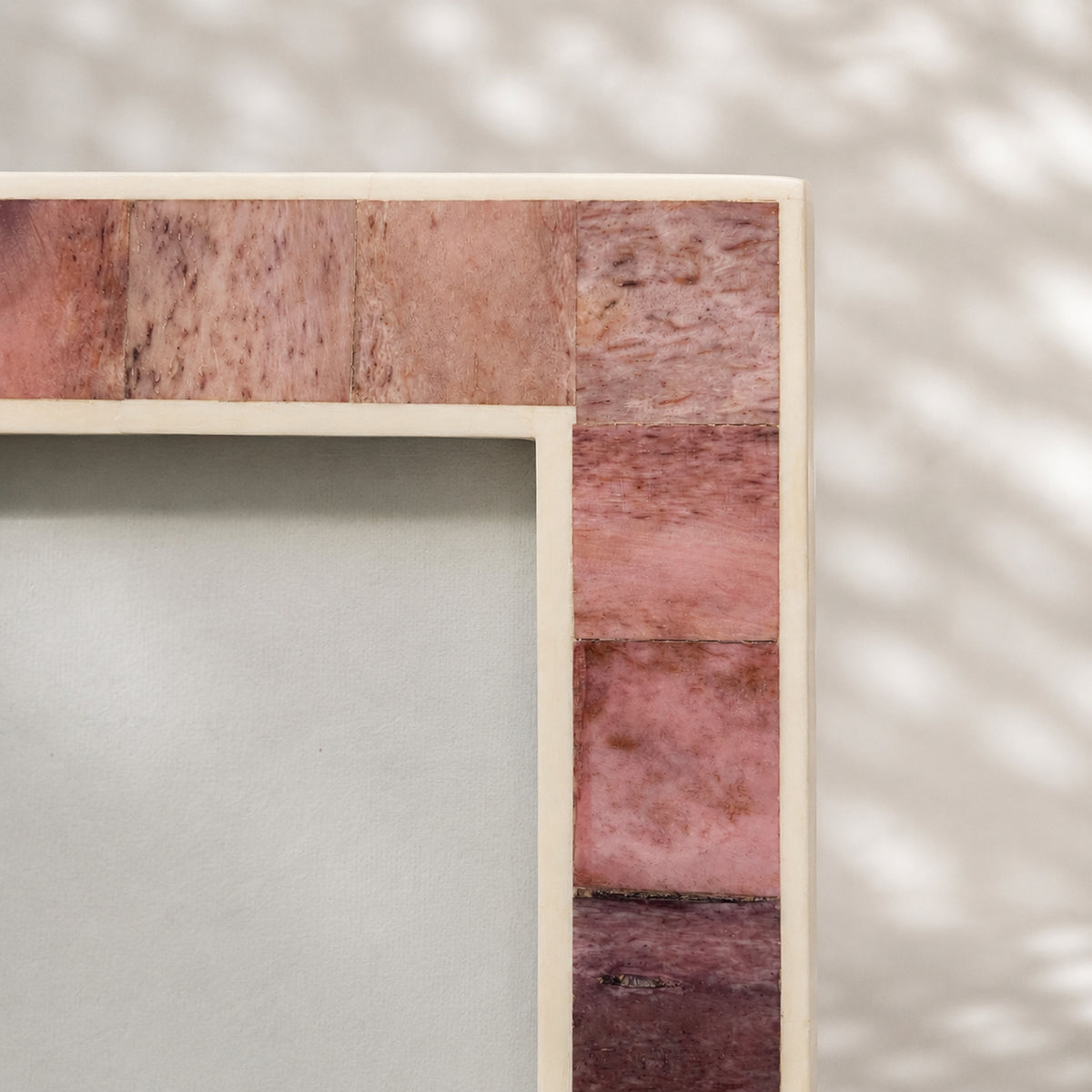Soft pink and warm-white mosaic wooden photo frame for a 4 by 6 inch photograph