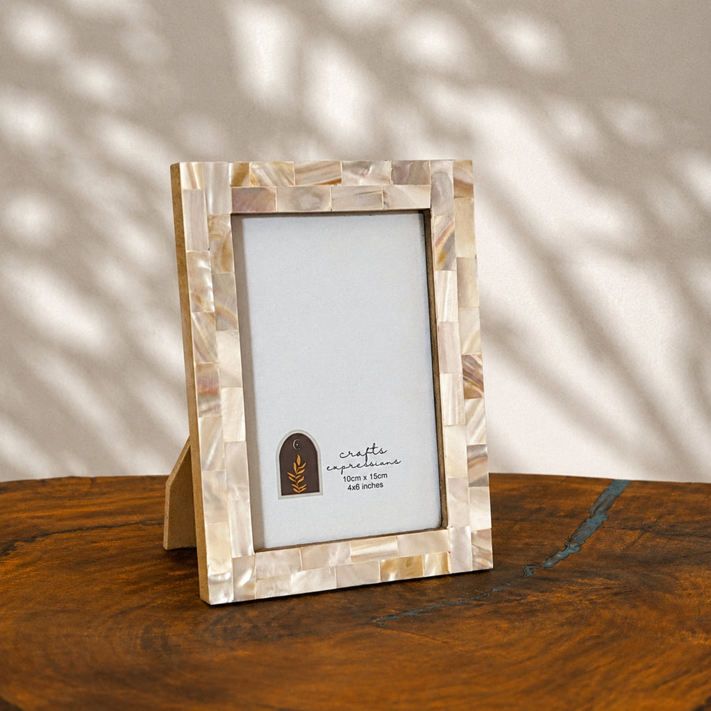 Champagne mother of pearl photo frame for a 4 by 6 inch photograph