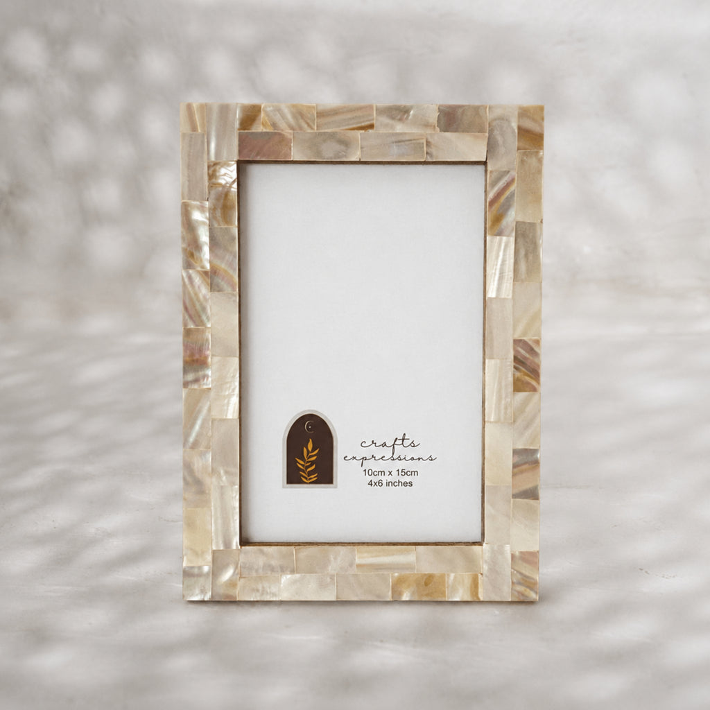 Champagne mother of pearl photo frame for a 4 by 6 inch photograph