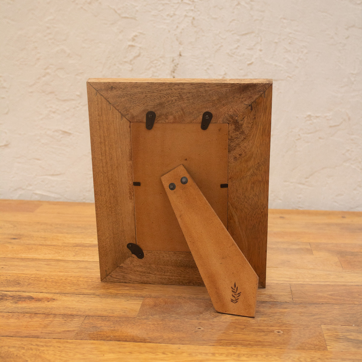 Back view of the Chevron wooden photo frame with easel stand and wall fittings