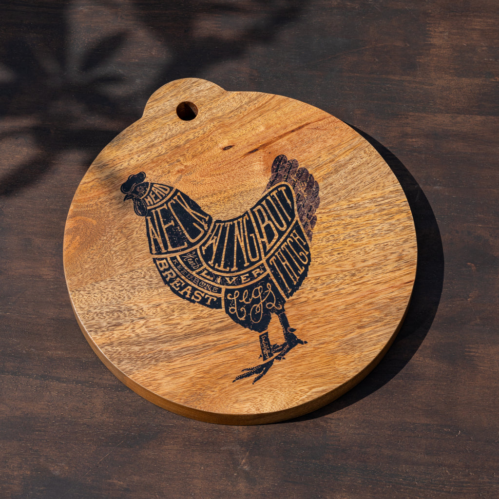 Top view of the Cluck wooden butcher board