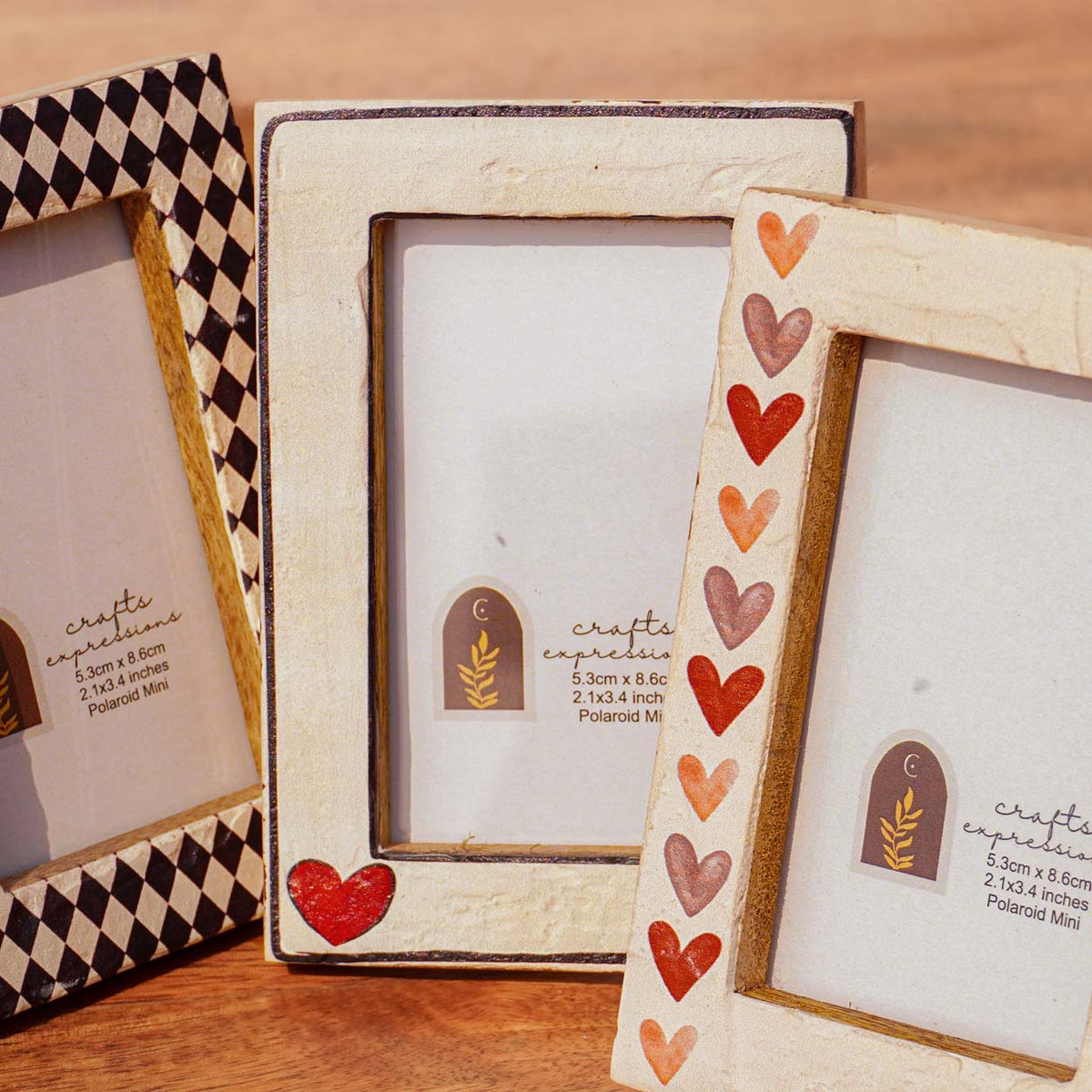 Close-up of Vintage Hearts frames with heart and diamond patterns
