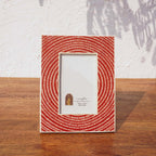 Front view of the Echo wooden photo frame in red and off-white