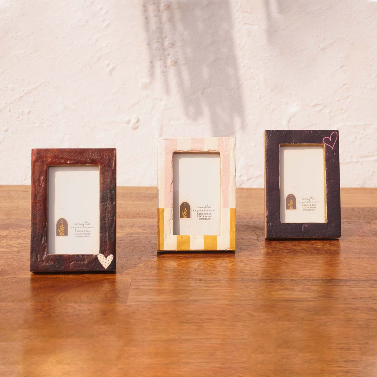 Set of three First Crush wooden Instax Mini photo frames