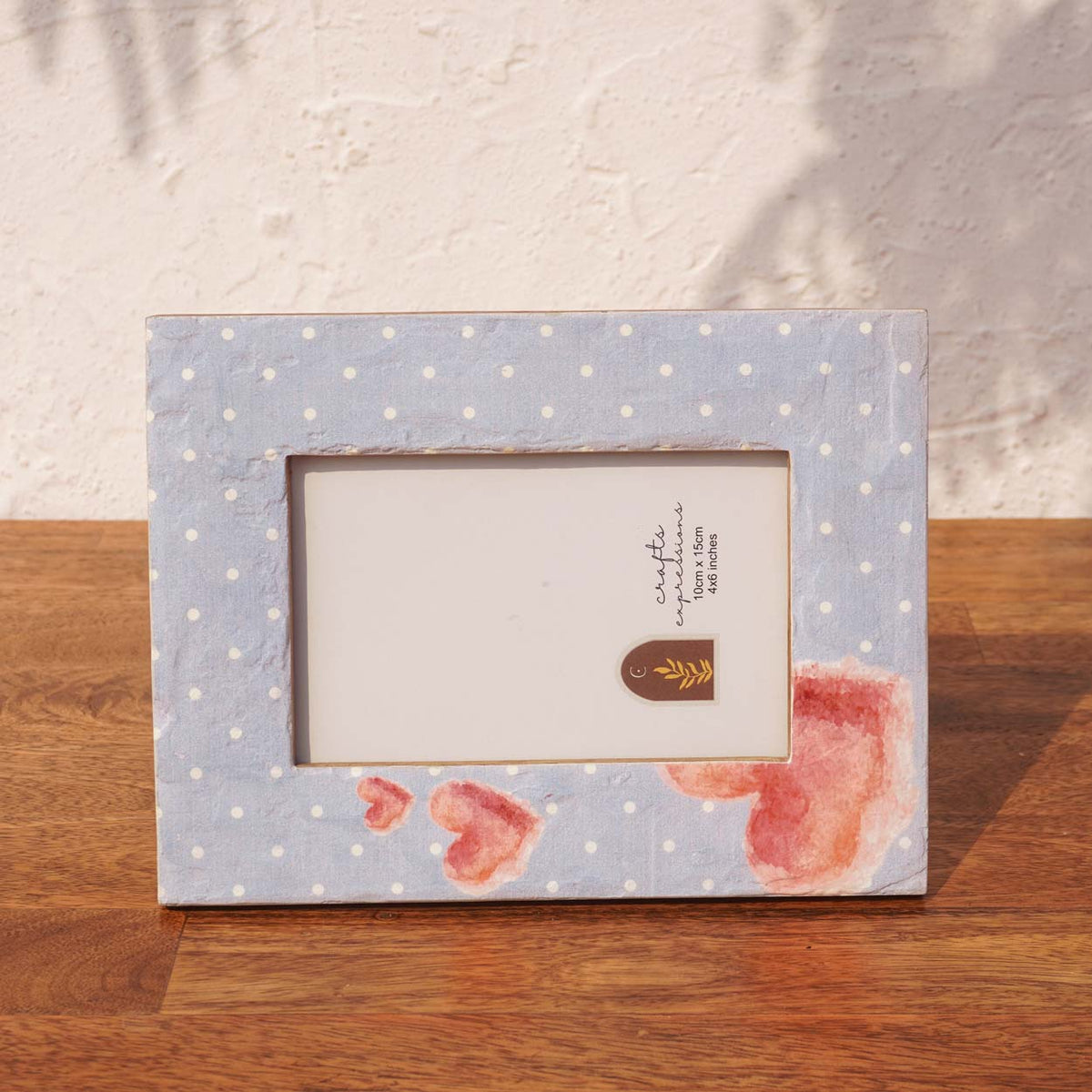 Front view of the Baby Blue wooden photo frame displayed horizontally