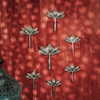 Kamal Wooden Lotus Wall Décor, Antique Silver Foil, Set of 3