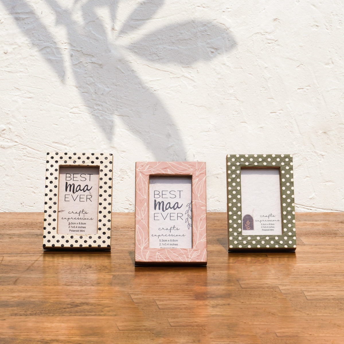 Dots & Petals Polaroid Photo Frame Set, Wooden Instax Mini Frames, Fits 2.1 x 3.3 Inch Photos
