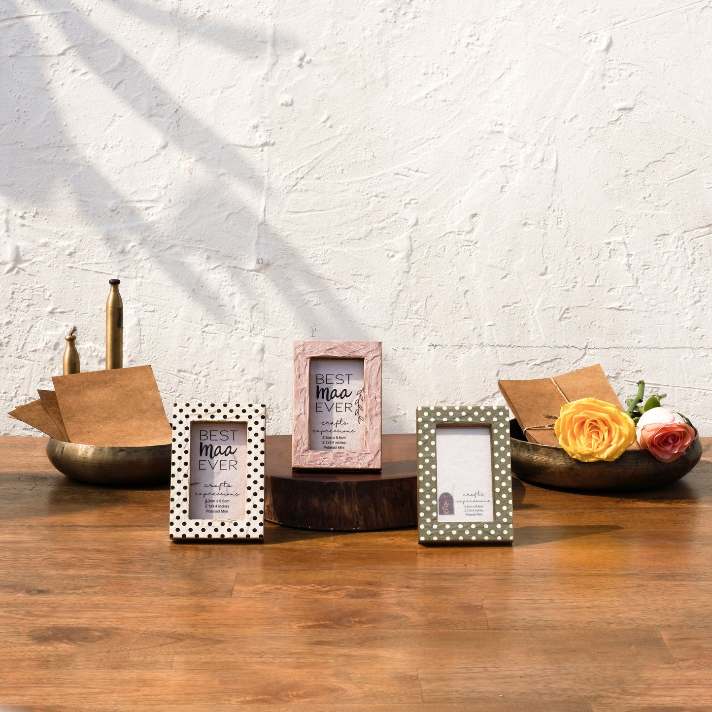 Dots & Petals Polaroid Photo Frame Set | Wooden Instax Mini Frames |Fits 2.1 x 3.3 Inch Photos