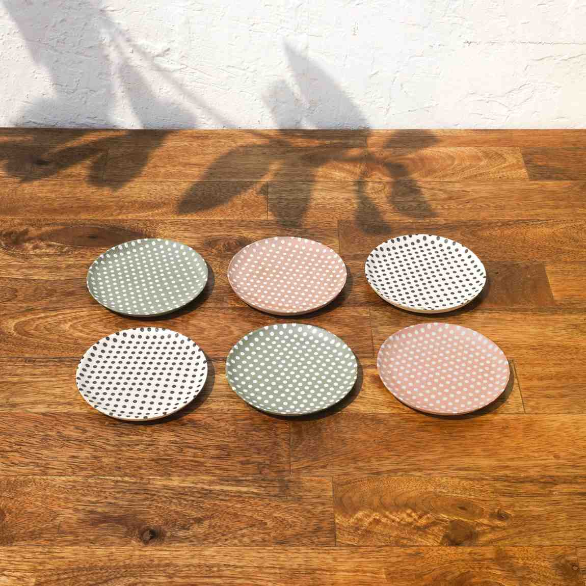 Dotty Round Wooden Coasters | White, Pink & Olive Tones | 4 x 4 Inch