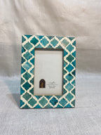 Green and warm-white trellis wooden photo frame for a 4 by 6 inch photograph