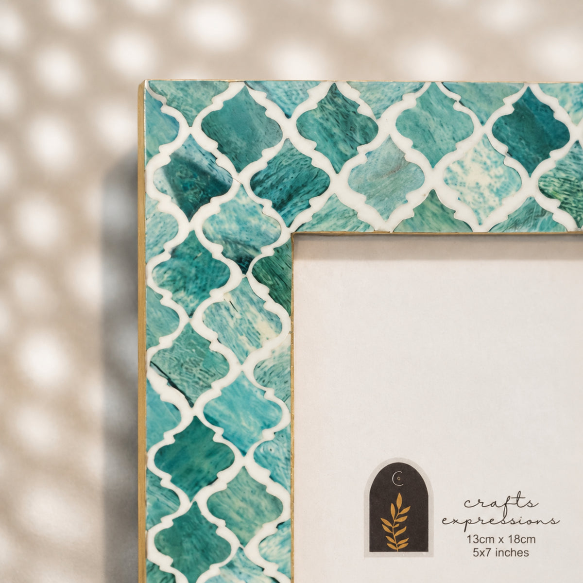Green and warm-white trellis wooden photo frame for a 5 by 7 inch photograph