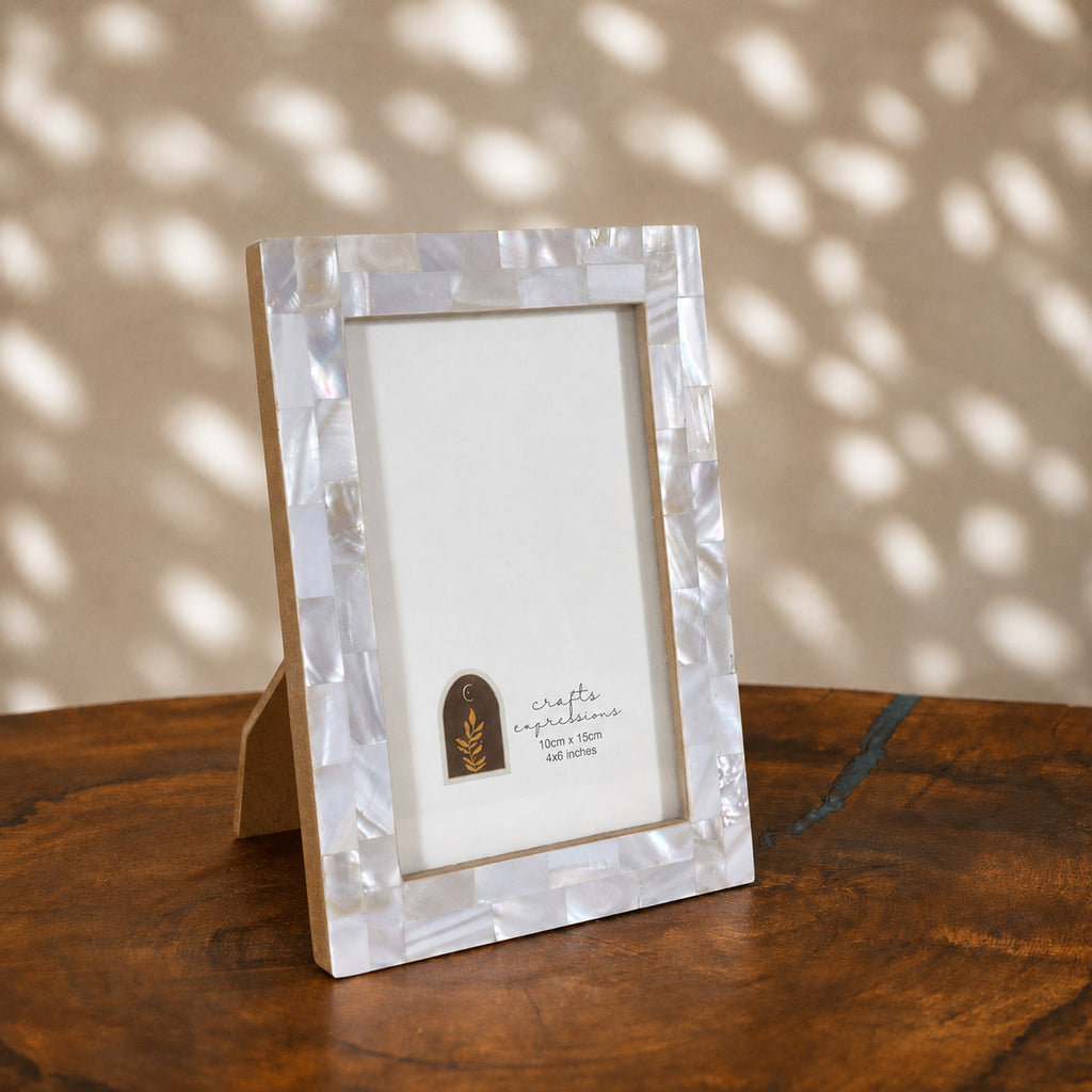 Pale Blue mother of pearl photo frame for a 4 by 6 inch photograph