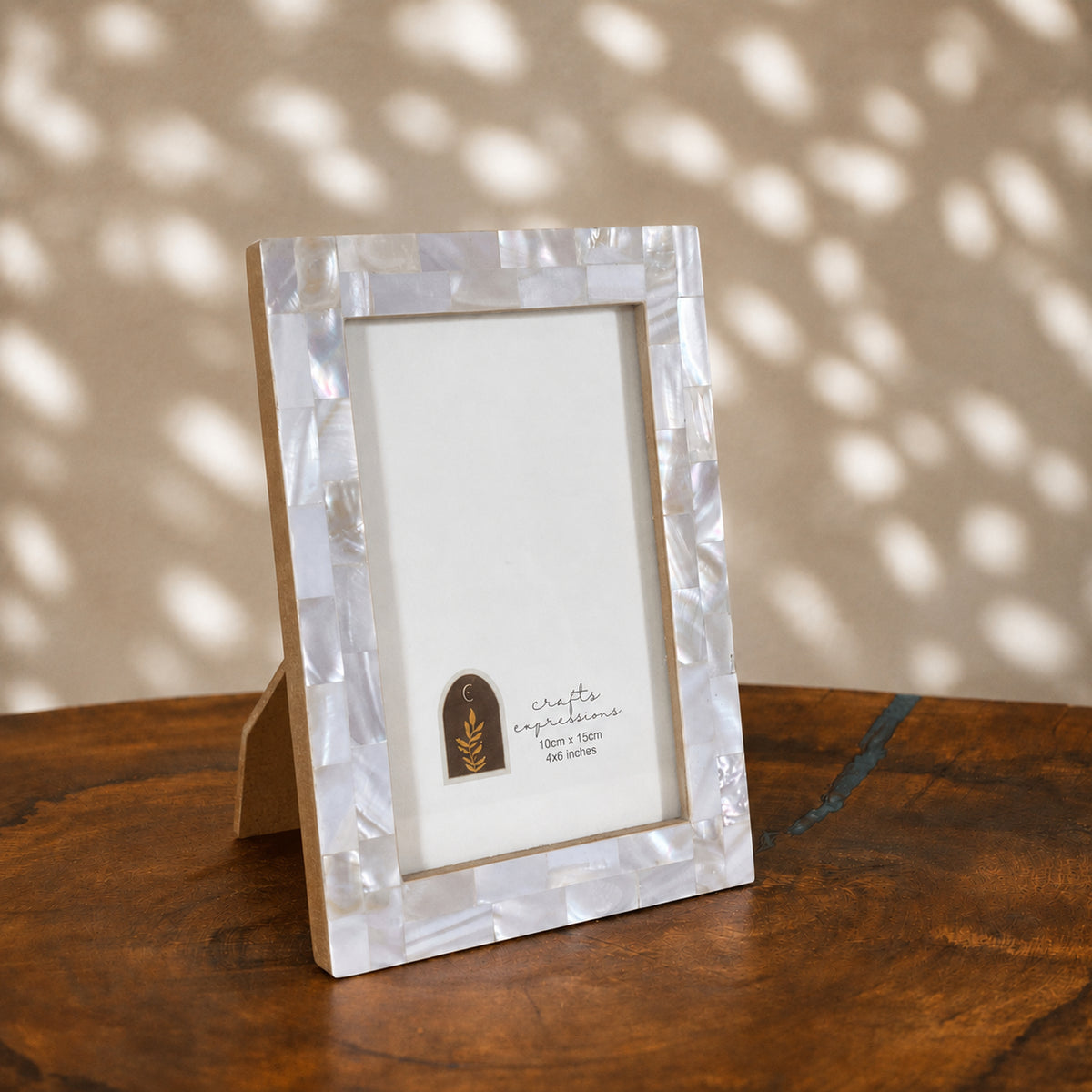 Pale Blue mother of pearl photo frame for a 4 by 6 inch photograph