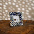 Blue and warm-white trellis wooden photo frame for a 4 by 4 inch photograph