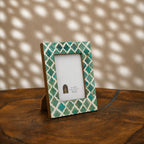 Jade-green and warm-white trellis wooden photo frame for a 4 by 6 inch photograph
