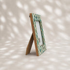 Jade-green and warm-white trellis wooden photo frame for a 4 by 6 inch photograph