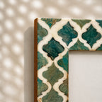 Jade-green and warm-white trellis wooden photo frame for a 4 by 6 inch photograph