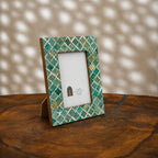 Jade-green and warm-white trellis wooden photo frame for a 5 by 7 inch photograph