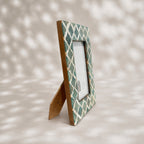 Jade-green and warm-white trellis wooden photo frame for a 5 by 7 inch photograph