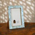 Aqua Blue mother of pearl photo frame for a 4 by 6 inch photograph
