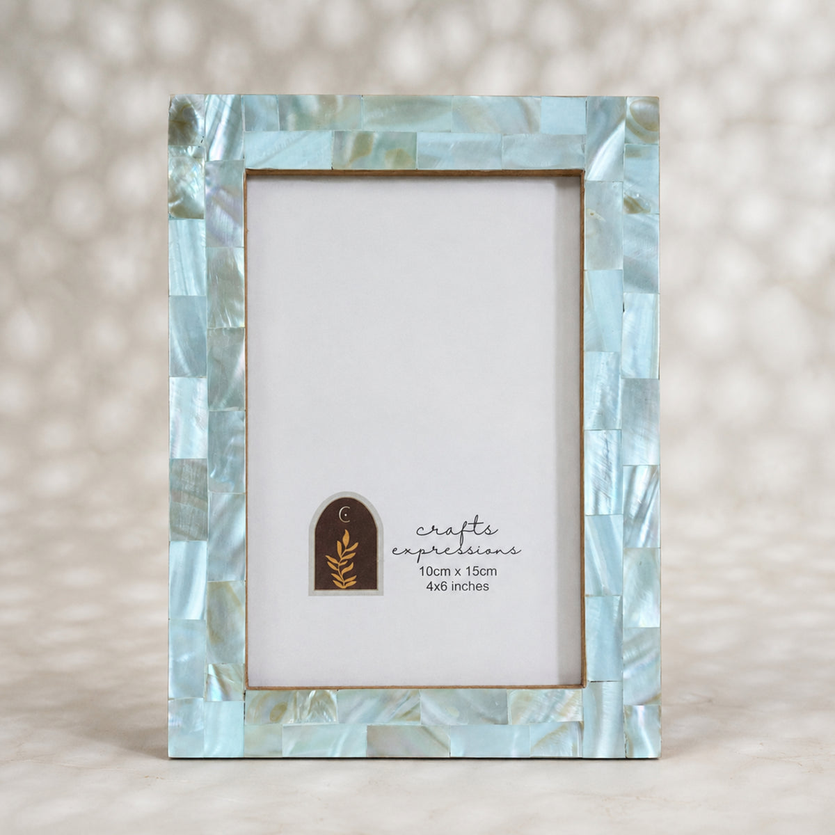 Aqua Blue mother of pearl photo frame for a 4 by 6 inch photograph