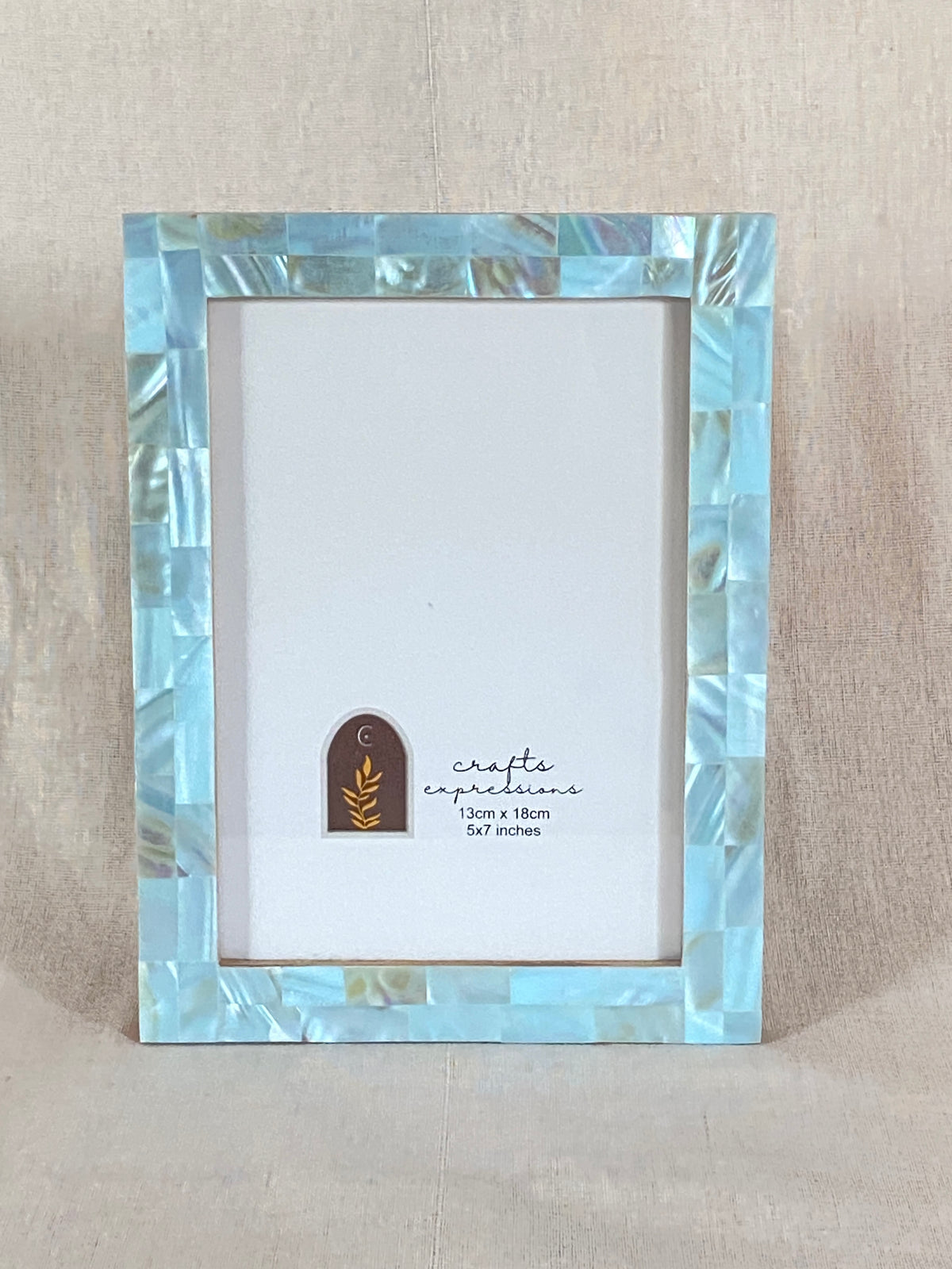 Aqua Blue mother of pearl photo frame for a 5 by 7 inch photograph