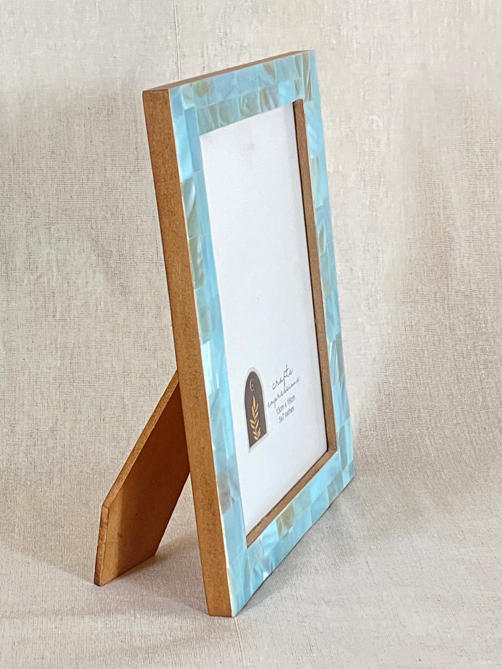 Aqua Blue mother of pearl photo frame for a 5 by 7 inch photograph