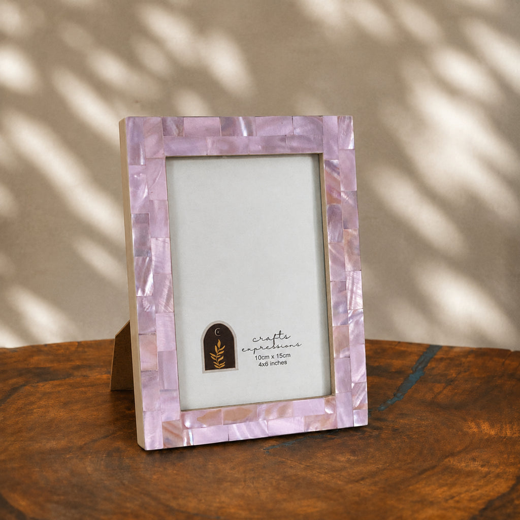 Lilac mother of pearl photo frame for a 4 by 6 inch photograph