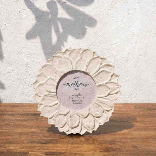 Lotus Wooden Photo Frame | Classic White | 6 Inch Round Frame