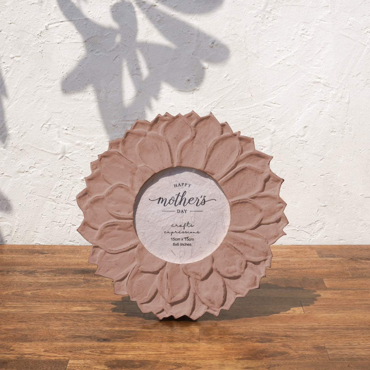Lotus Wooden Photo Frame, Earthy Pink, 6 Inch Round Frame