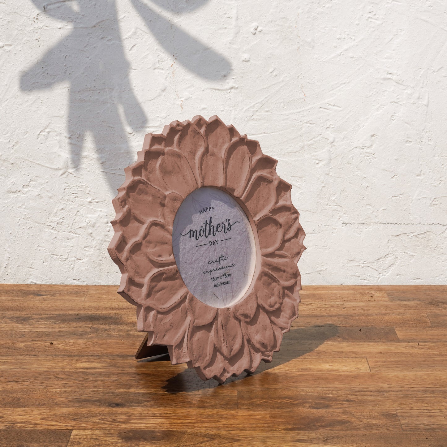 Lotus Wooden Photo Frame |Earthy Pink | 6 Inch Round Frame