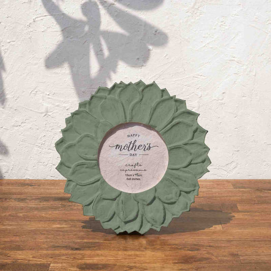 Lotus Wooden Photo Frame | Olive Green| 6 Inch Round Frame