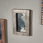 Set of three wooden magnetic Instax Mini photo frames in red and neutral patterns