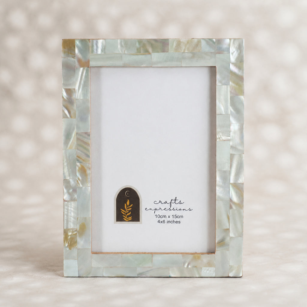Mint Green mother of pearl photo frame for a 4 by 6 inch photograph