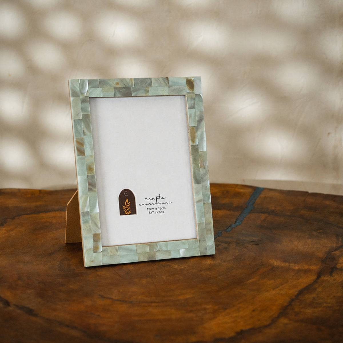 Mint Green mother of pearl photo frame for a 5 by 7 inch photograph