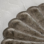 Set of three warm-silver foil flower-shaped wooden serving platters in graduated sizes