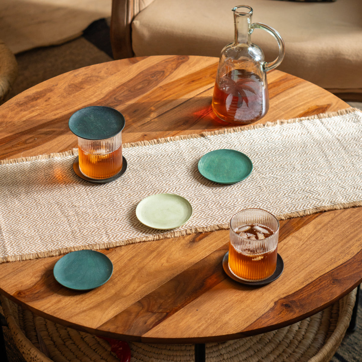 Monsoon Wooden Coasters, Natural Wood, Set of 6