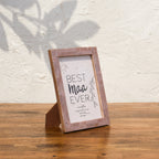 Angled side view of the earthy pink Mother of Pearl photo frame