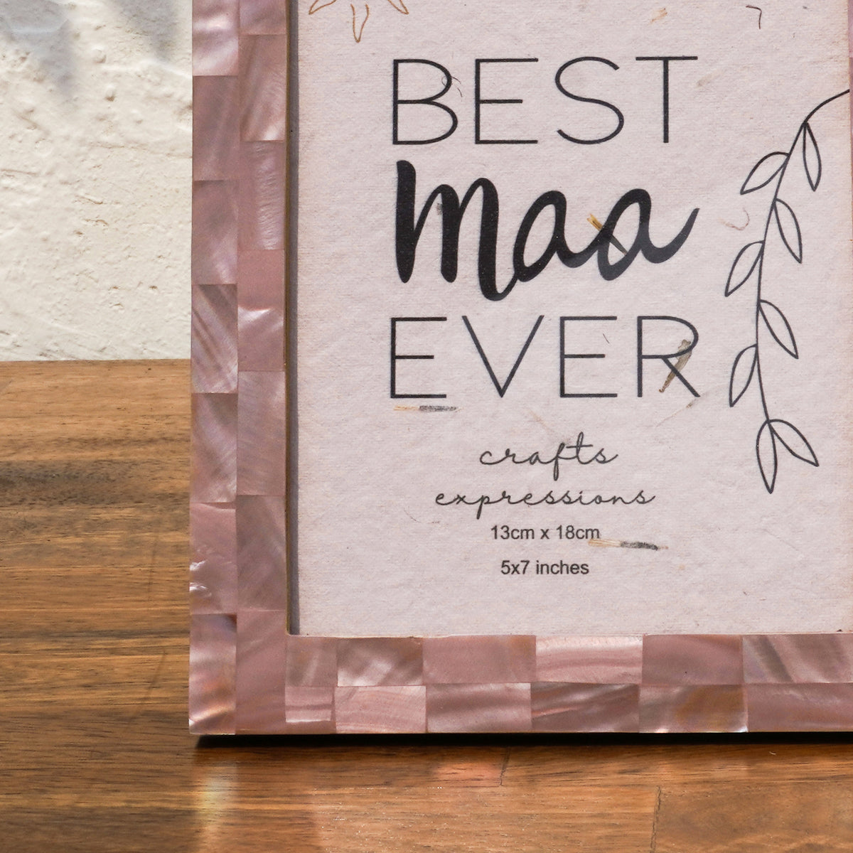Close-up of the earthy pink Mother of Pearl photo frame