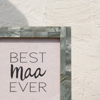 Close-up of the olive-tone Mother of Pearl photo frame