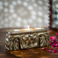 Antique carved wooden tea light candle holder with space for three candles