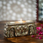 Antique carved wooden tea light candle holder with space for three candles