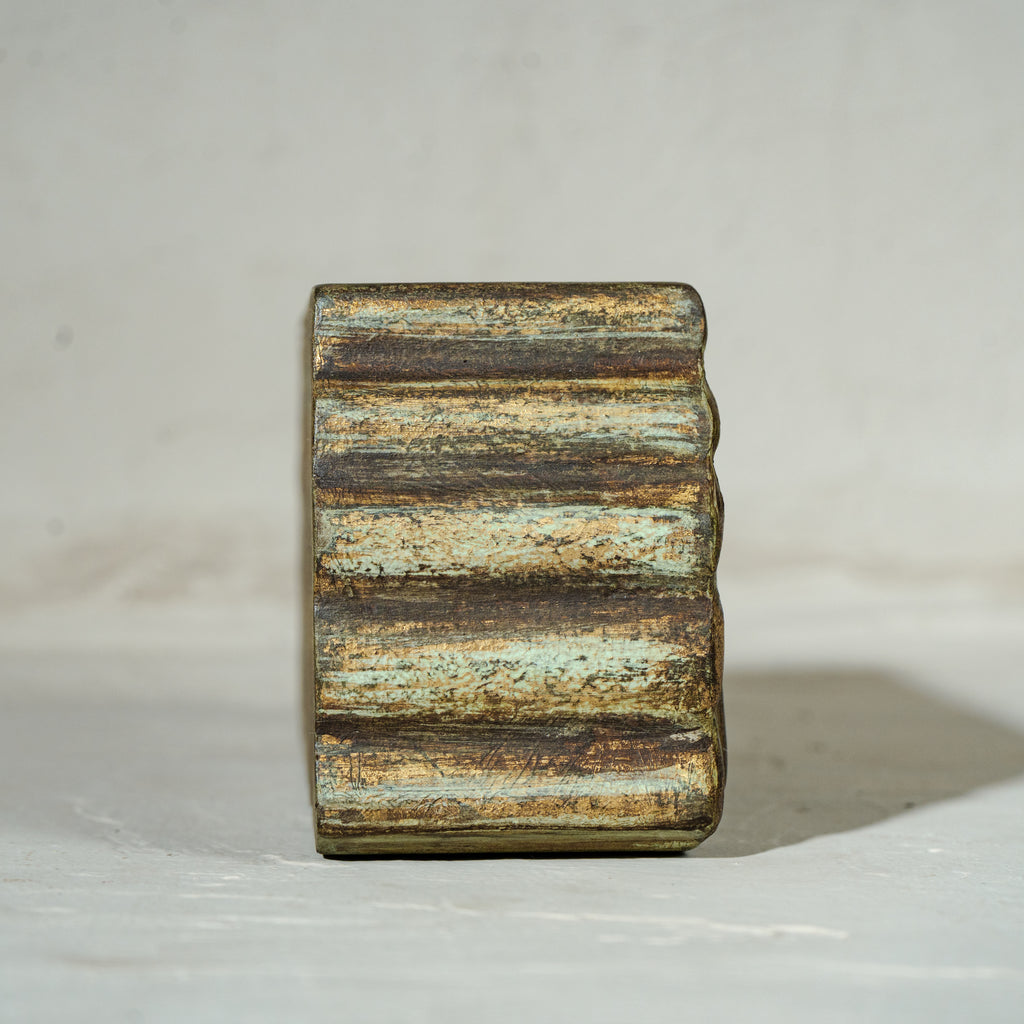 Antique carved wooden tea light candle holder with space for three candles
