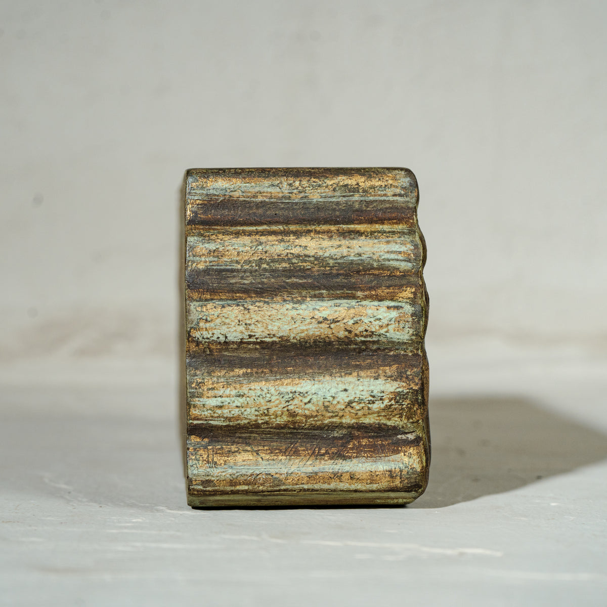 Antique carved wooden tea light candle holder with space for three candles