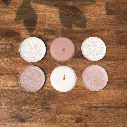 Petal Round Wooden Coasters | White, Pink & Olive Tones | 4 x 4 Inch
