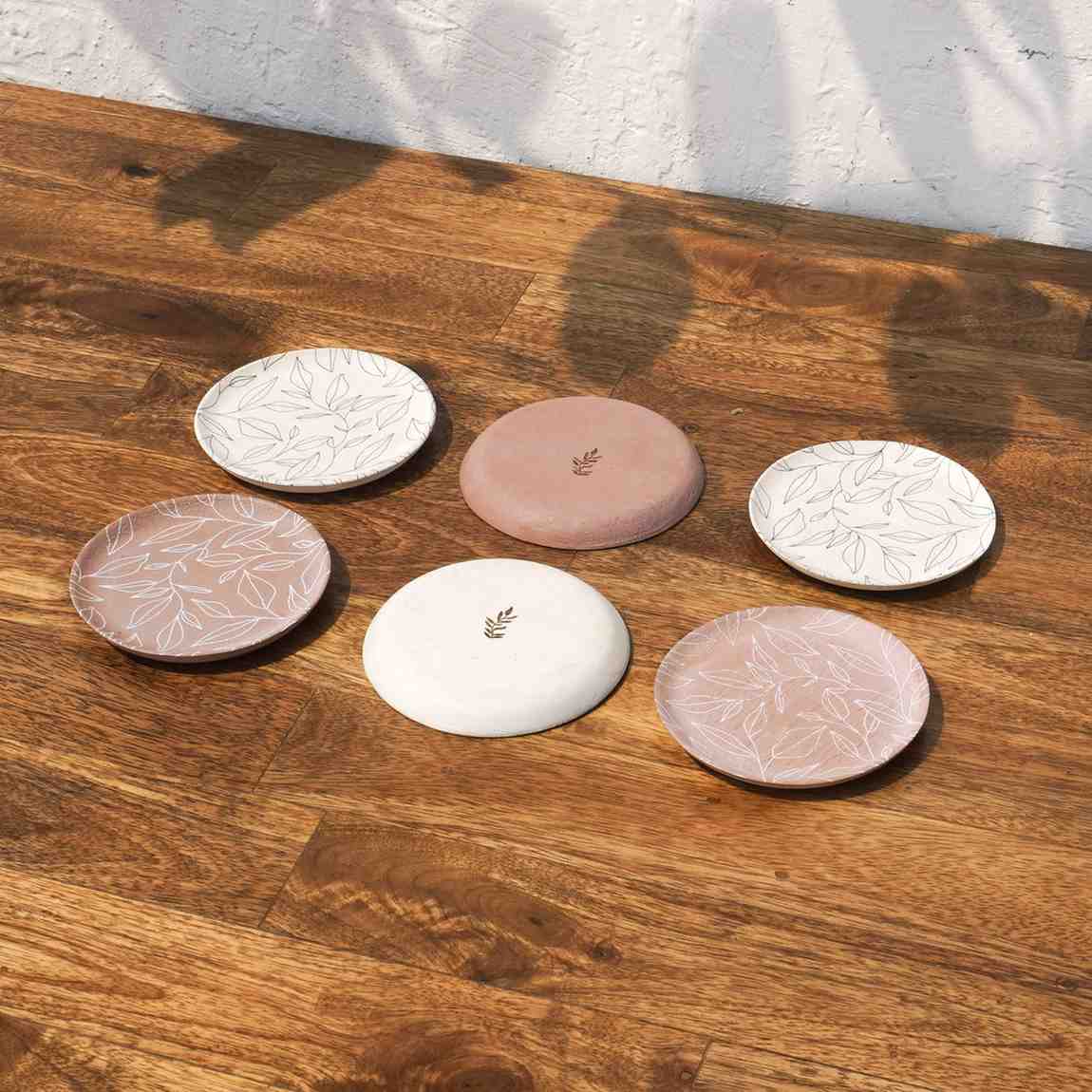 Petal Round Wooden Coasters | White, Pink & Olive Tones | 4 x 4 Inch